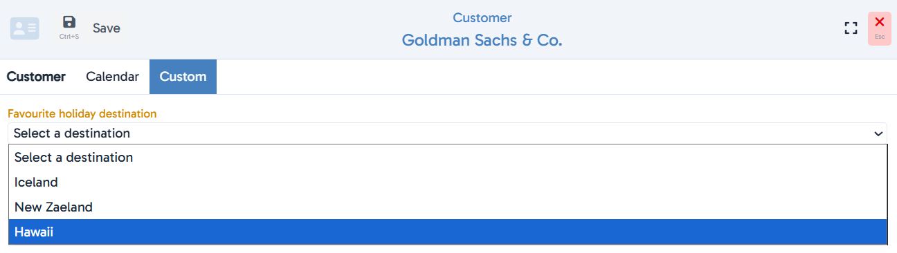 Editing customer with custom column