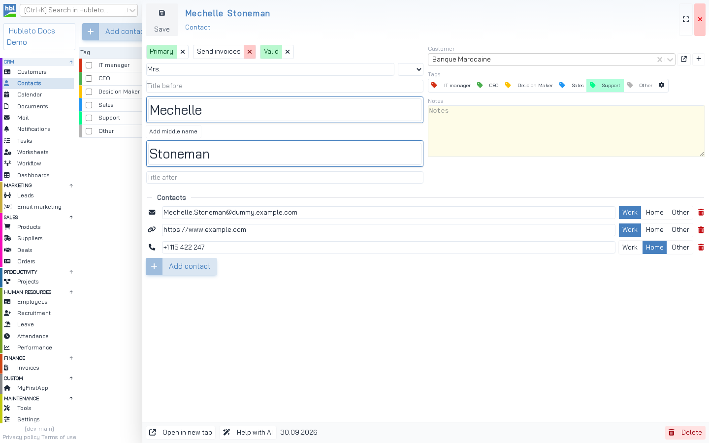 Contact form rendered from Contact::describeForm()