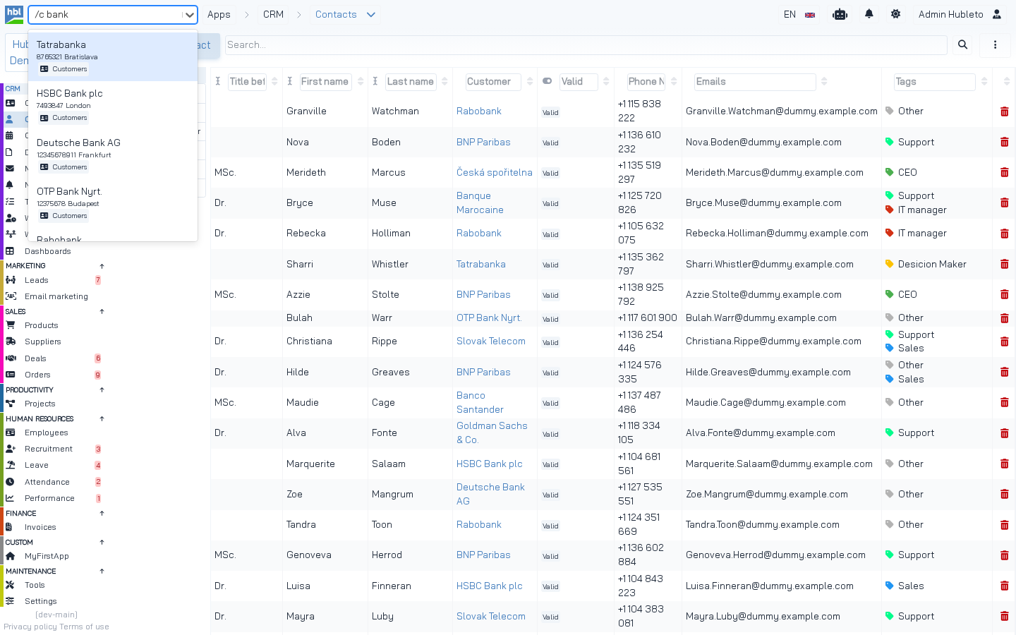 Global search with results from the Customers app